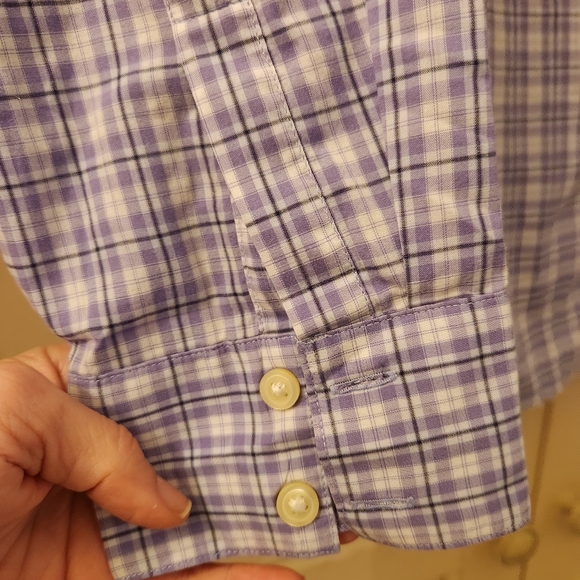 Banana Republic boyfriend cut blue,white, lavender plaid cotton shirt. SZ XL - Picture 8 of 10